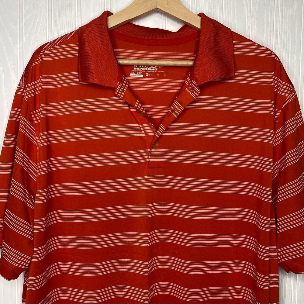 Orange Nike Golf Polo short sleeve shirt striped Size XL - Picture 2 of 8